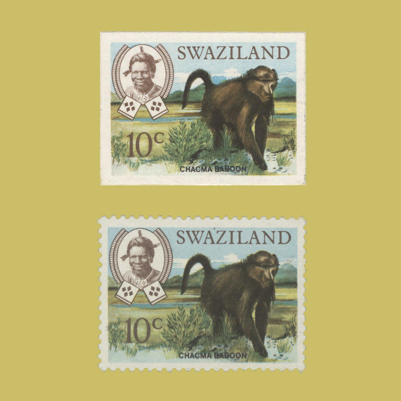 Swaziland 1969 Chacma Baboon imperf proof on presentation card