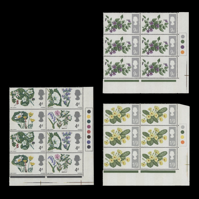 Great Britain 1967 (MNH) British Wild Flowers phosphor traffic light blocks