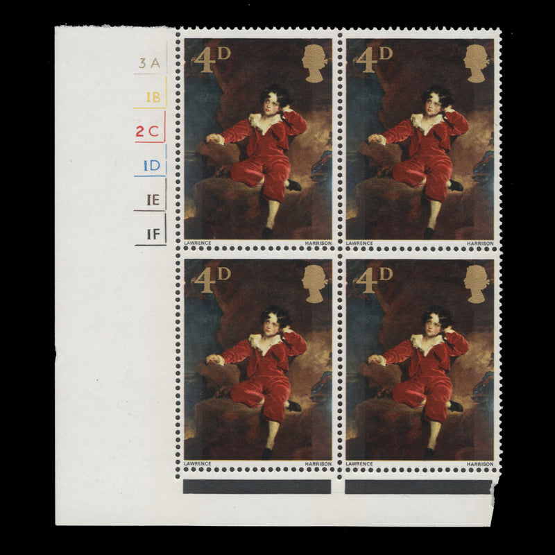 Great Britain 1967 (MNH) 4d British Paintings cylinder 3A–1B–2C–1D–1E–1F block