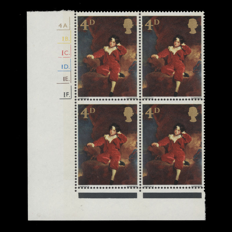 Great Britain 1967 (MNH) 4d British Paintings cylinder 4A.–1B.–1C.–1D.–1E.–1F. block