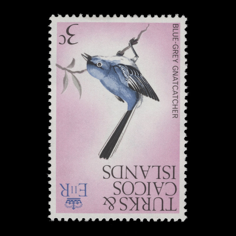 Turks & Caicos Islands 1973 (Variety) 3c Gnatcatcher with inverted watermark