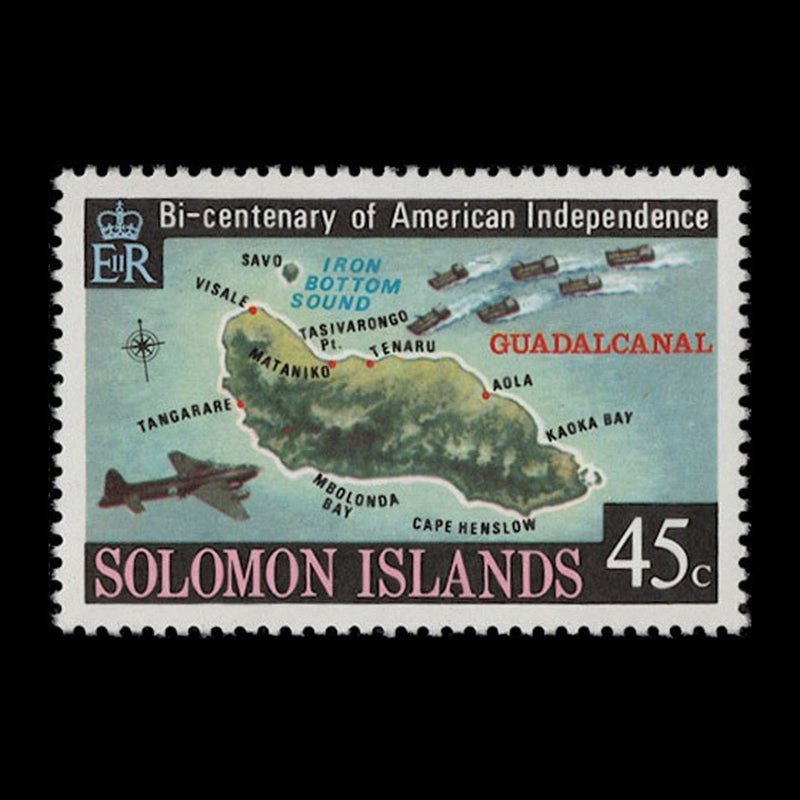 Solomon Islands 1976 (Variety) 45c American Bicentenary with watermark to right