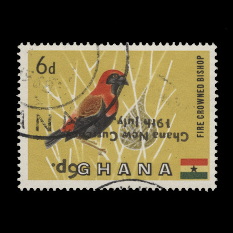 Ghana 1965 (Variety) 6p/6d Fire-Crowned Bishop with inverted surcharge