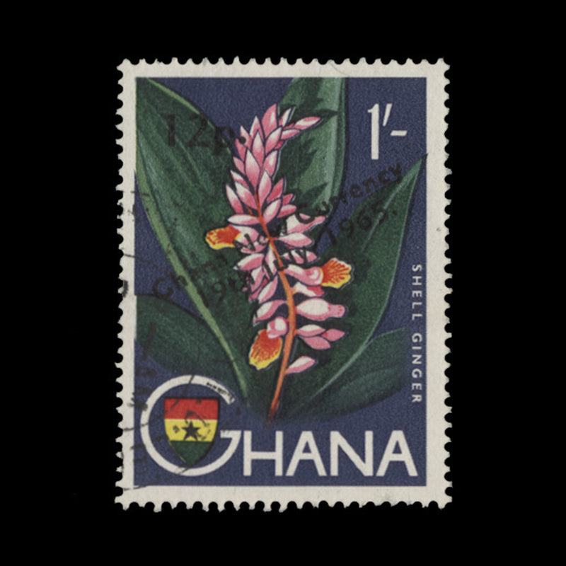 Ghana 1965 (Used) 12p/1s Shell Ginger with black surcharge