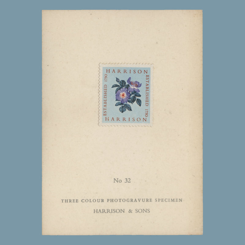 1954 Harrison three-colour Alexandra Rose presentation card, no 32