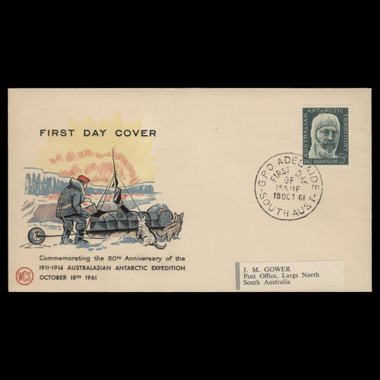 Australian Antarctic Territory 1961 (FDC) 5d Douglas Mawson, ADELAIDE