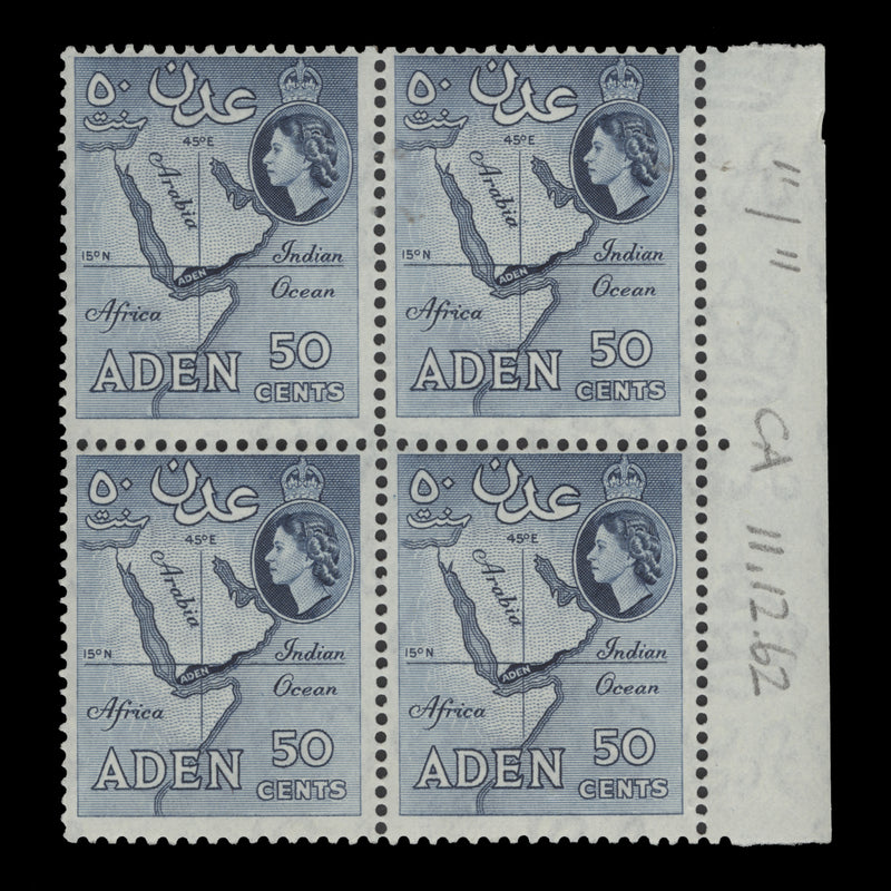 Aden 1962 (MNH) 50c Map block, deep greyish blue, perf 12 x 13½