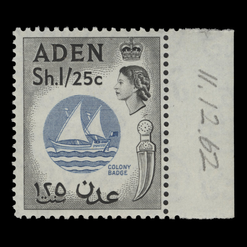 Aden 1962 (MNH) 1s25c Colony Badge, dull blue and black