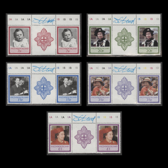 Ascension 1986 Queen Elizabeth II's Birthday gutter pairs signed by designer