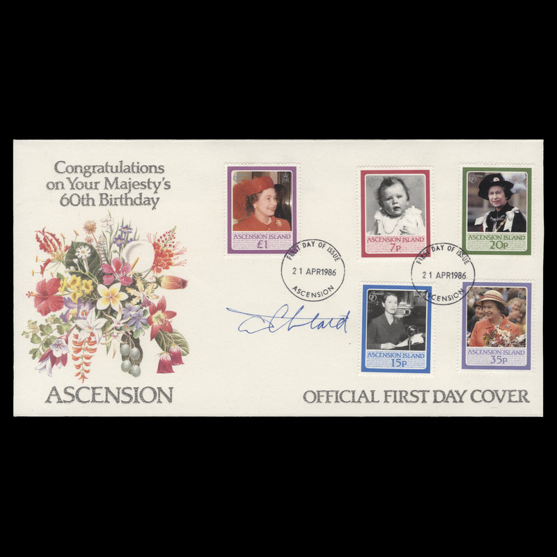 Ascension 1986 Queen Elizabeth II's Birthday first day cover signed by designer