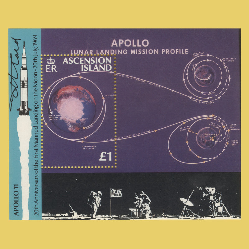 Ascension 1989 Moon Landing Anniversary miniature sheet signed by designer
