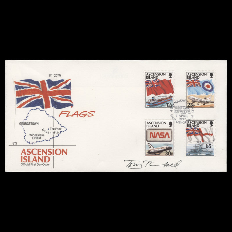 Ascension 1997 Flags first day cover signed by Tony Theobald