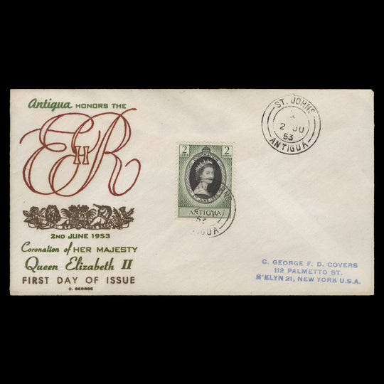 Antigua 1953 (FDC) 2c Coronation, ST JOHNS
