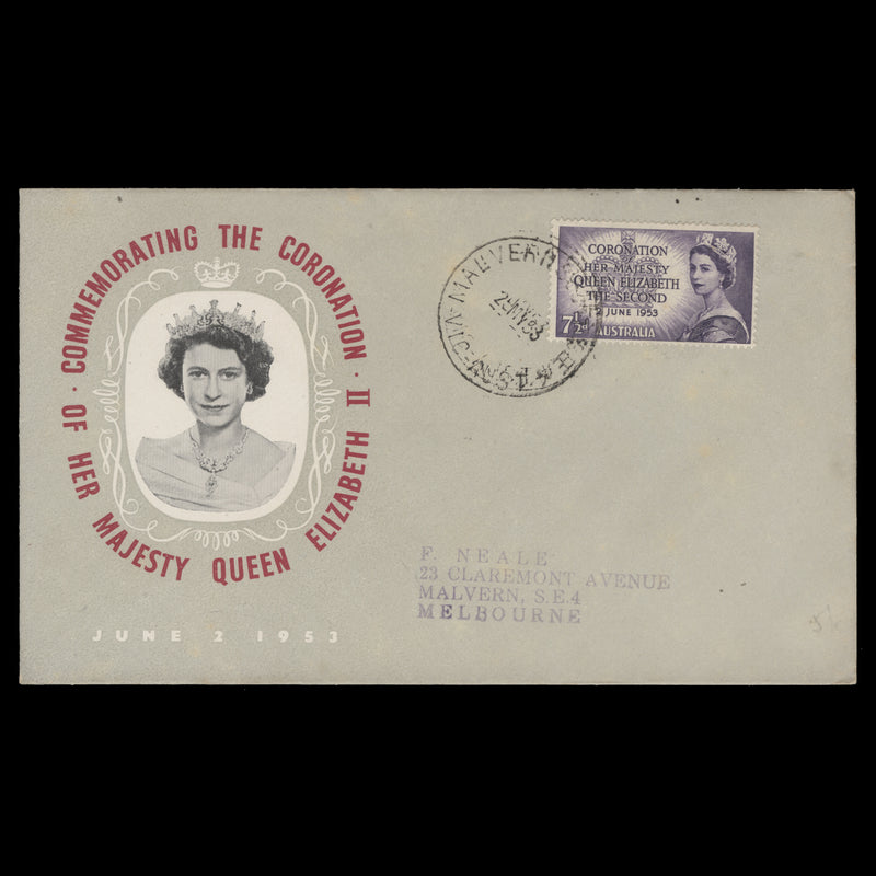 Australia 1953 (FDC) 7½d Coronation, MALVERN SOUTH