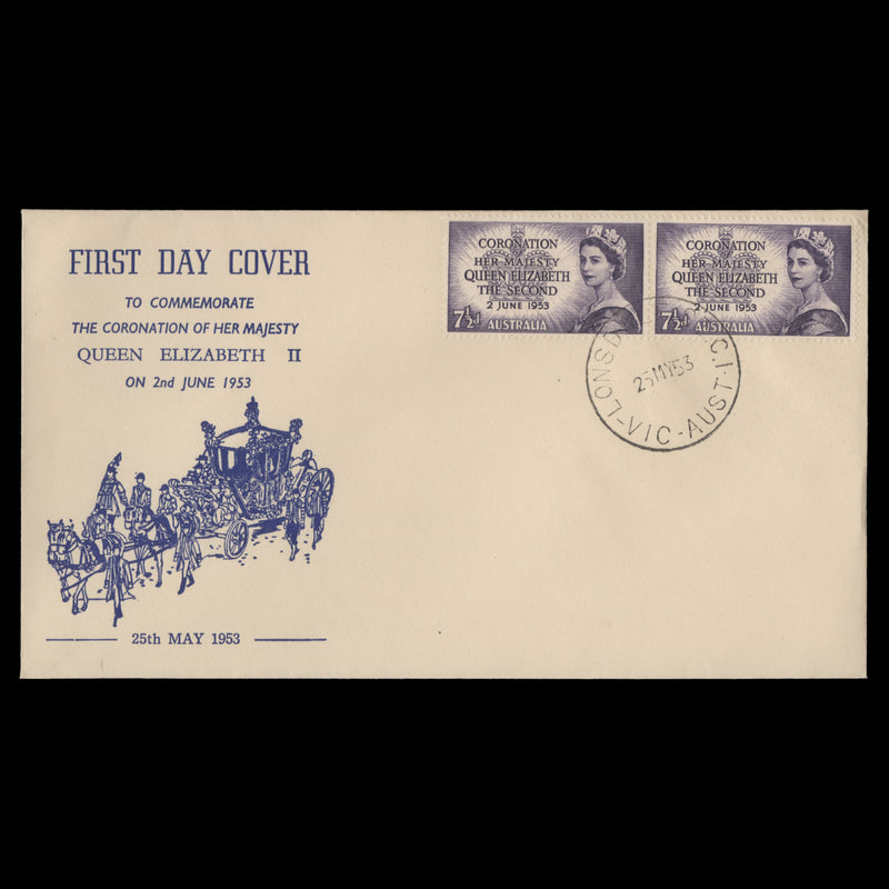 Australia 1953 (FDC) 7½d Coronation pair, LONSDALE ST