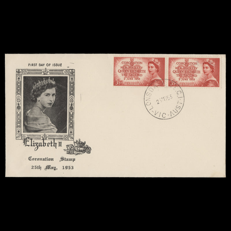 Australia 1953 (FDC) 3½d Coronation pair, LONSDALE ST