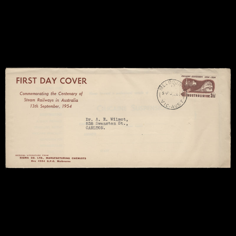 Australia 1954 Railway Centenary first day cover, MELBOURNE
