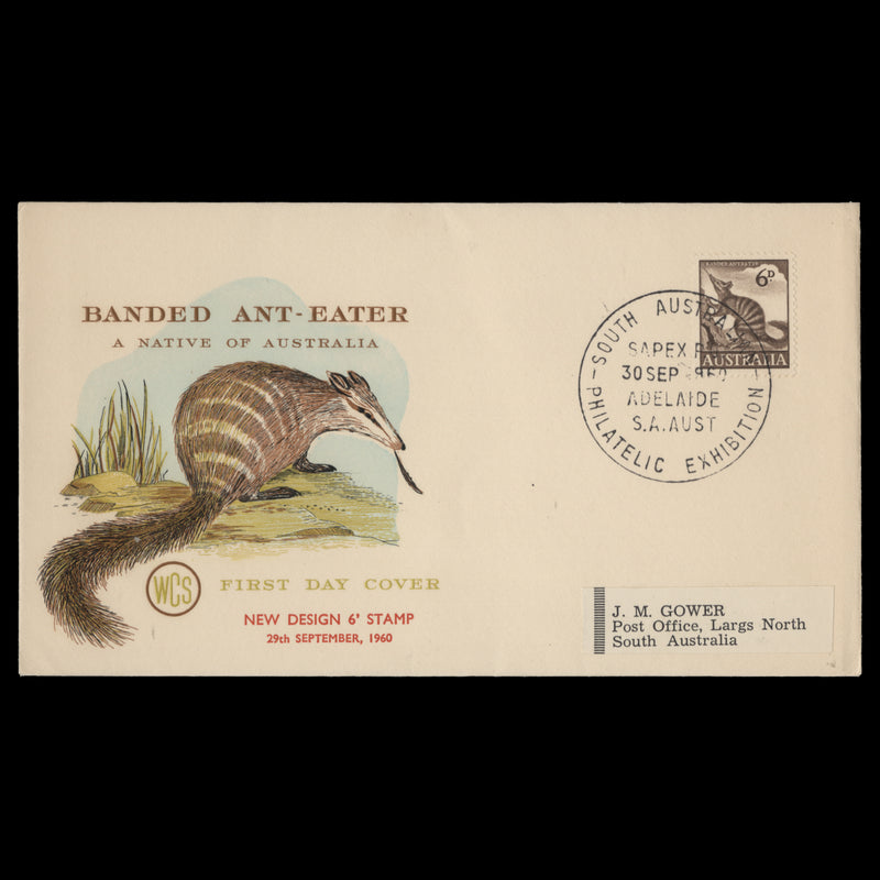Australia 1960 (FDC) 6d Banded Anteater, ADELAIDE