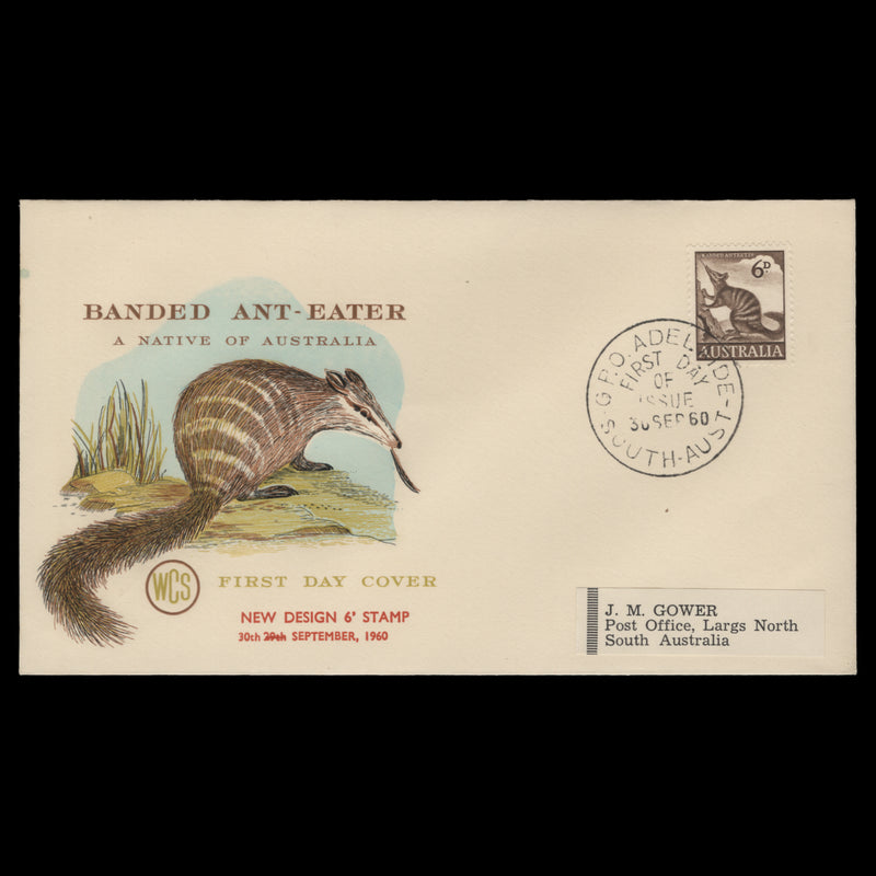 Australia 1960 (FDC) 6d Banded Anteater, ADELAIDE