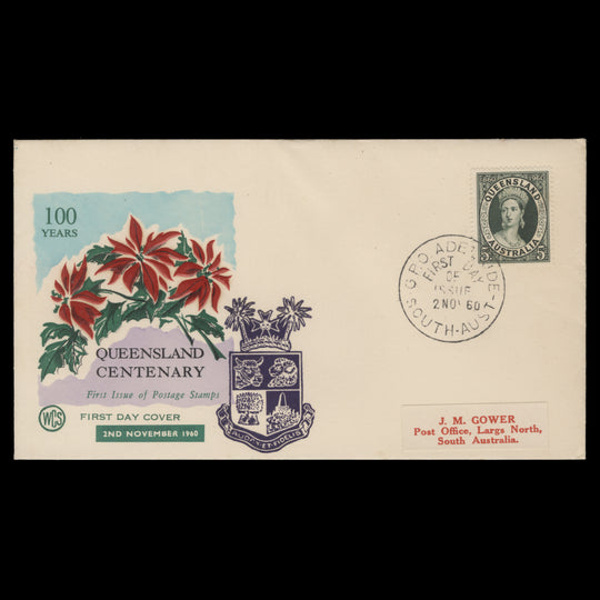 Australia 1960 (FDC) 5d Queensland Stamp Centenary, ADELAIDE