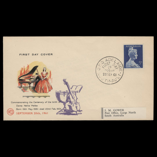 Australia 1961 (FDC) 5d Dame Nellie Melba Centenary, ADELAIDE