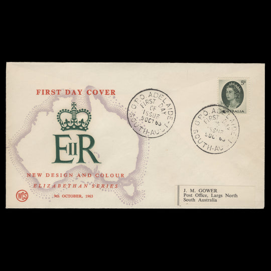 Australia 1963 (FDC) 5d Queen Elizabeth II, ADELAIDE