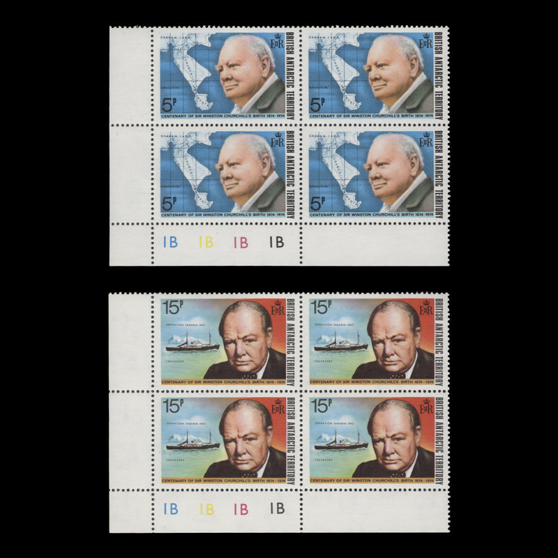 BAT 1974 (MNH) Churchill Birth Centenary plate blocks
