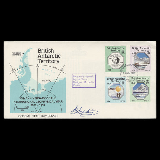 BAT 1987 International Geophysical Year Annniversary first day cover signed by designer