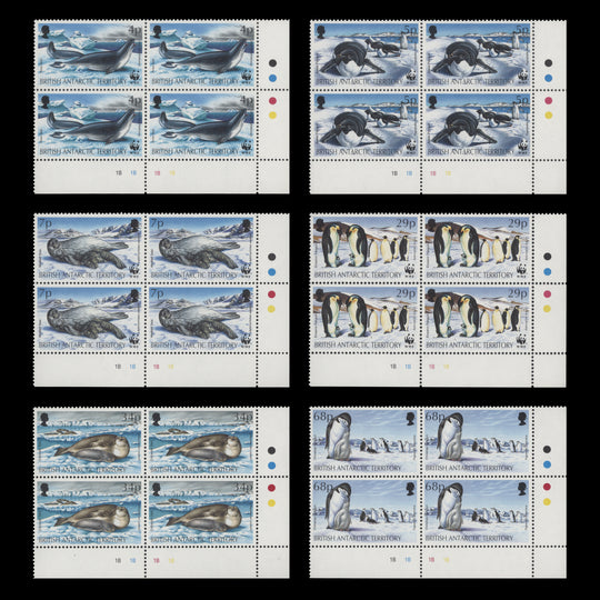 BAT 1992 (MNH) Seals & Penguins traffic light/plate blocks