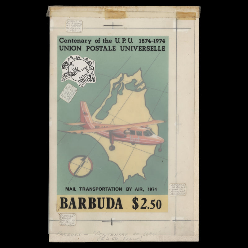 Barbuda 1974 UPU Centenary watercolour artwork