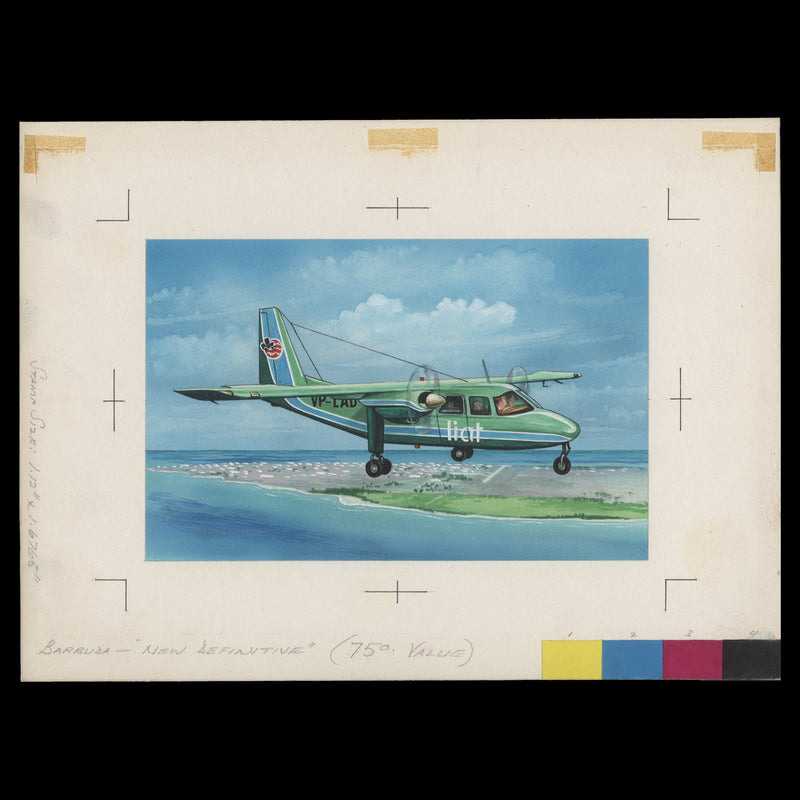 Barbuda 1974 Inter-Island Air Service watercolour artwork