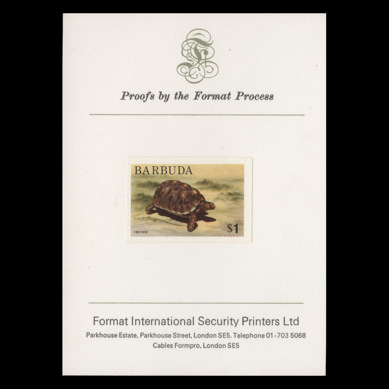 Barbuda 1975 Tortoise imperf proof on presentation card