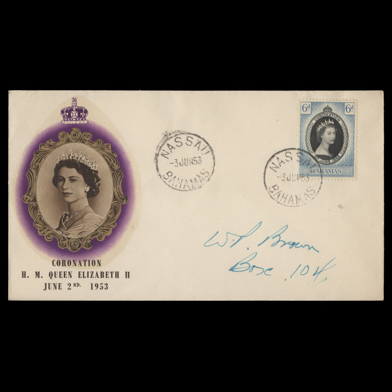 Bahamas 1953 (FDC) 6d Coronation, NASSAU