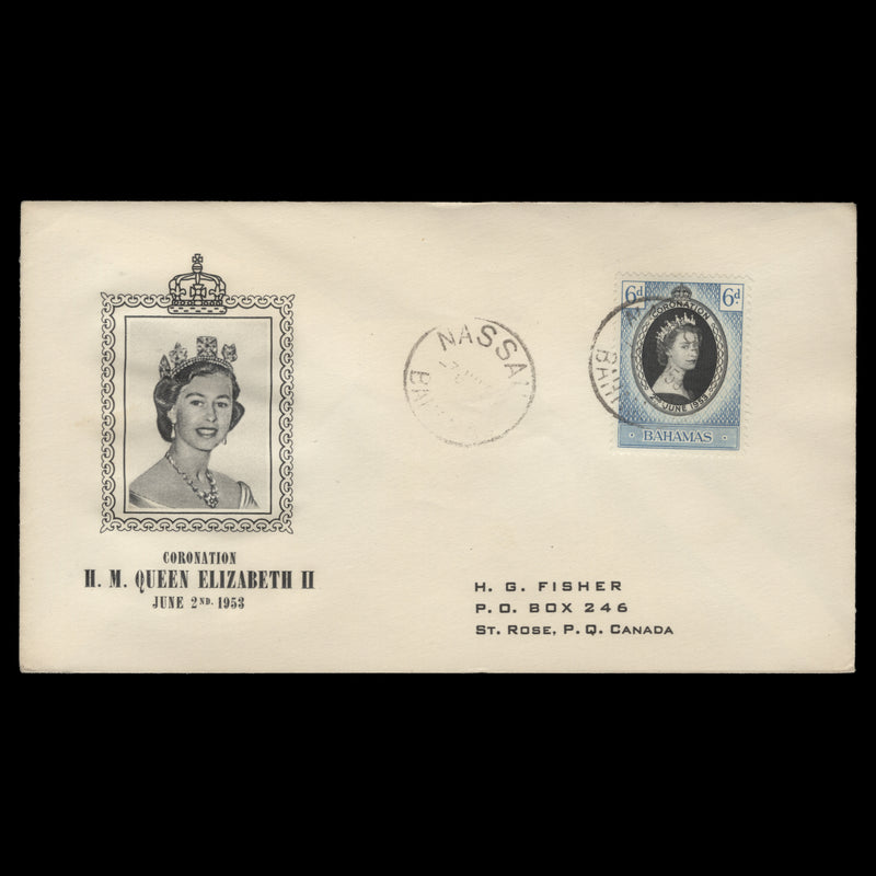 Bahamas 1953 (FDC) 6d Coronation, NASSAU