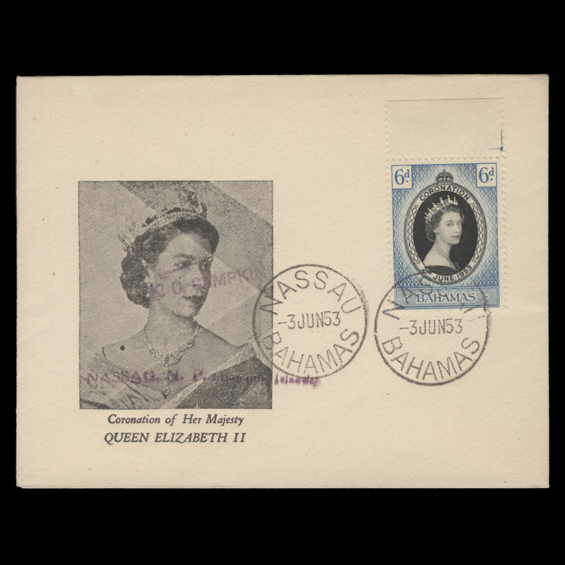 Bahamas 1953 (FDC) 6d Coronation, NASSAU