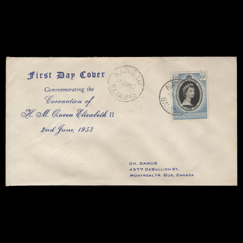 Bahamas 1953 (FDC) 6d Coronation, NASSAU