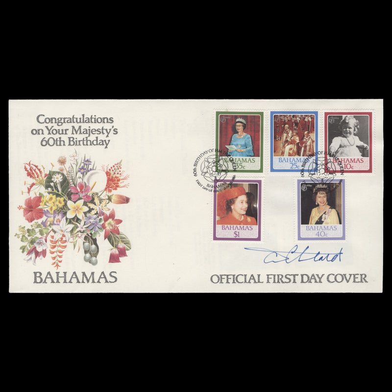 Bahamas 1986 Queen Elizabeth II's Birthday first day cover signed by designer
