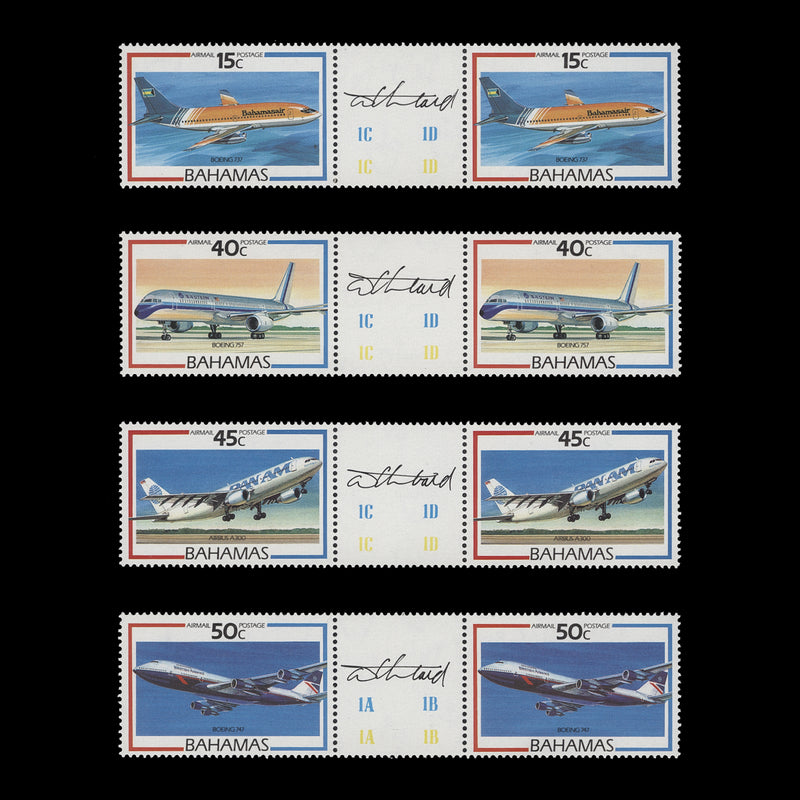 Bahamas 1987 (MNH) Aircraft gutter pairs signed by designer