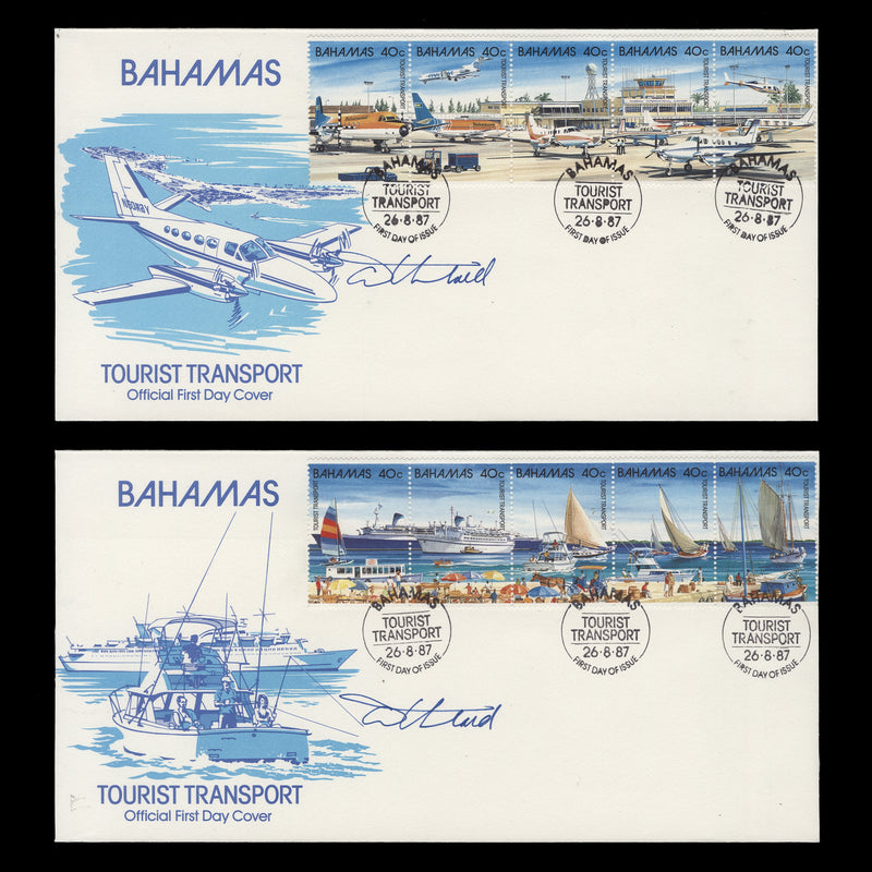 Bahamas 1987 Tourist Transport first day covers signed by designer