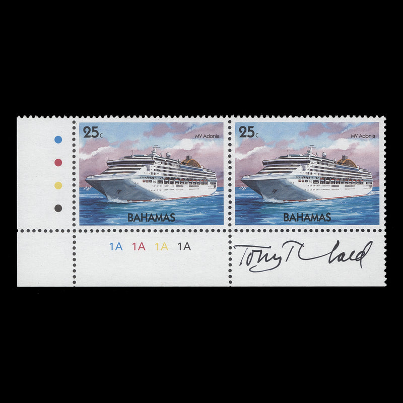 Bahamas 2004 (MNH) 25c MV Adonia plate pair signed by designer