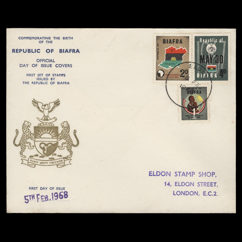 Biafra 1968 Independence first day cover, ENUGU