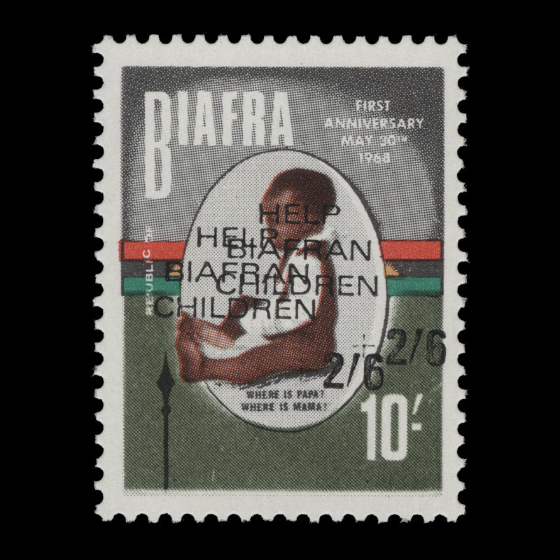 Biafra 1968 (Variety) 10s+2s6d Independence Anniversary with double overprint