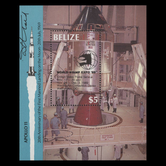 Belize 1989 International Stamp Exhibition, Washington miniature sheet signed by designer