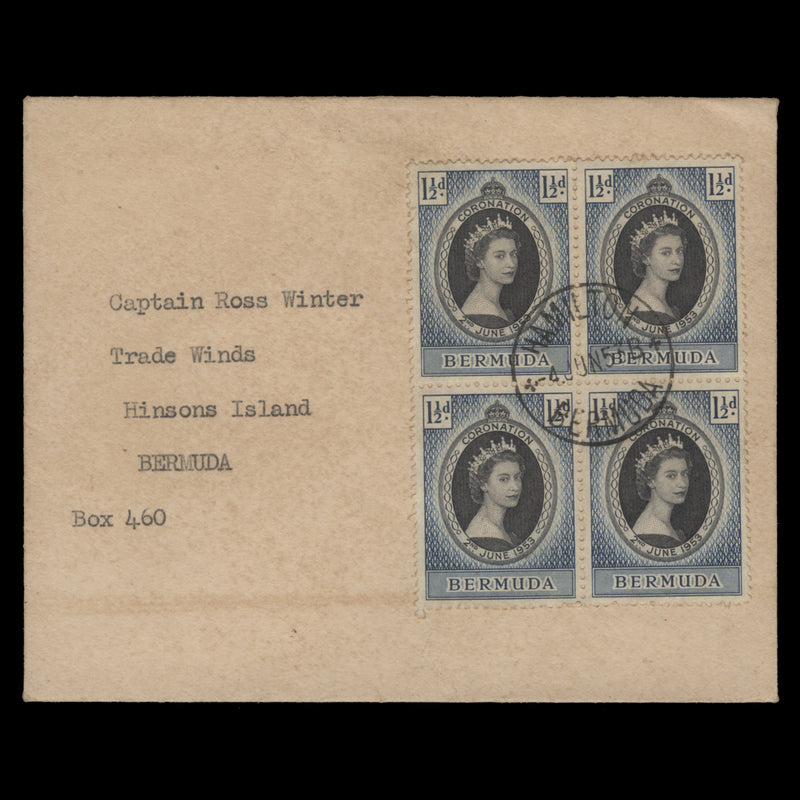 Bermuda 1953 (FDC) 1½d Coronation block, HAMILTON