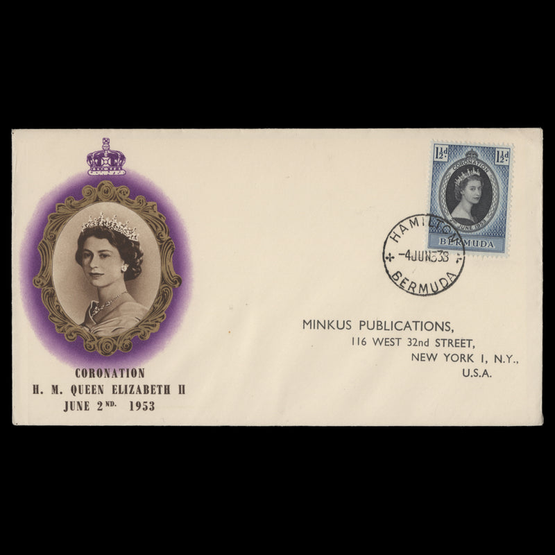 Bermuda 1953 (FDC) 1½d Coronation, HAMILTON