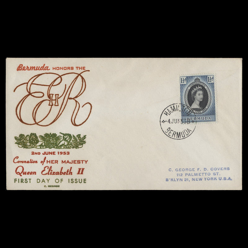 Bermuda 1953 (FDC) 1½d Coronation, HAMILTON