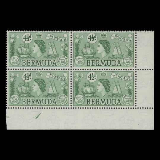 Bermuda 1953 (MNH) 4½d Sea Venture plate 1 block