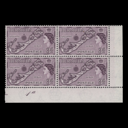 Bermuda 1953 (MNH) 3d Map plate 1a block, die I