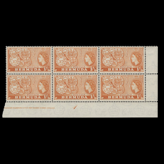 Bermuda 1953 (MLH) 1s Early Coinage imprint/plate 1 block