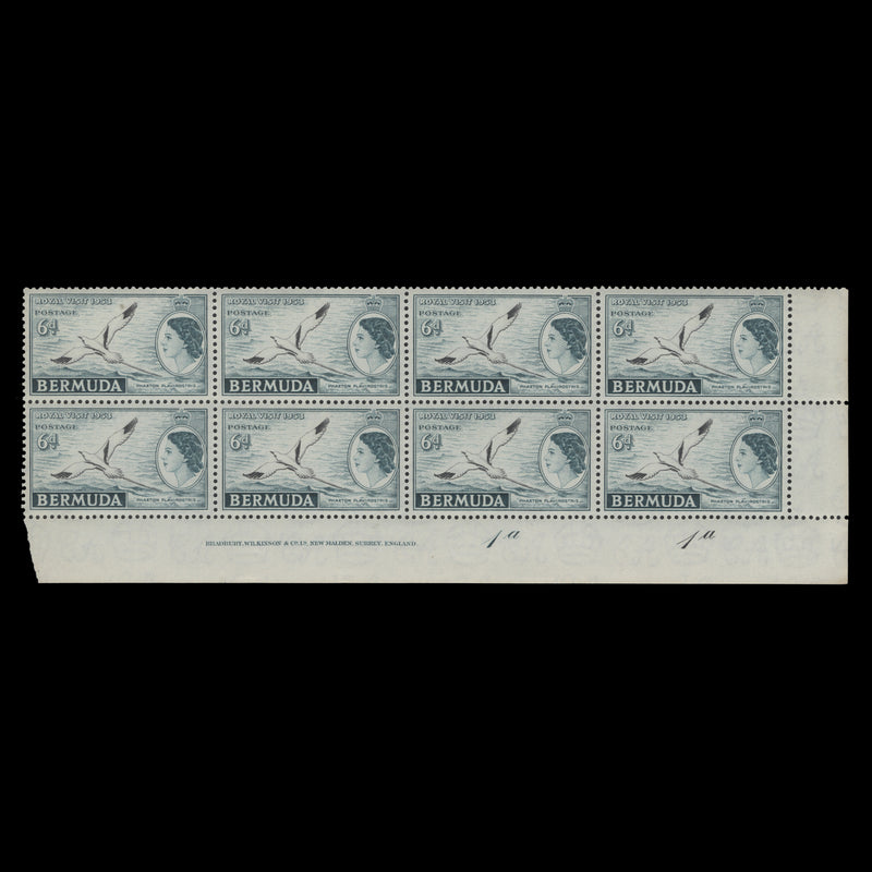 Bermuda 1953 (MNH) 6d Royal Visit imprint/plate 1a–1a block